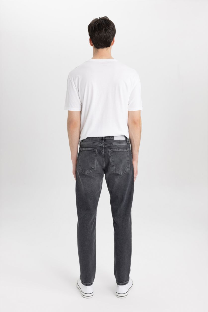 Erkek Antrasit Slim Tapered Fit Dar Kalıp Normal Bel Daralan Paça Jean Pantolon