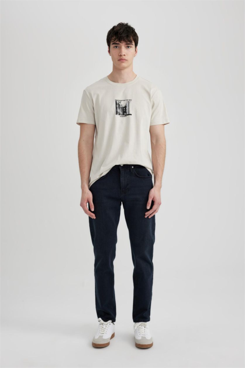 رجالي أسود أزرق بنطلون جينز سليم فيت بقالب ضيق وخصر عادي