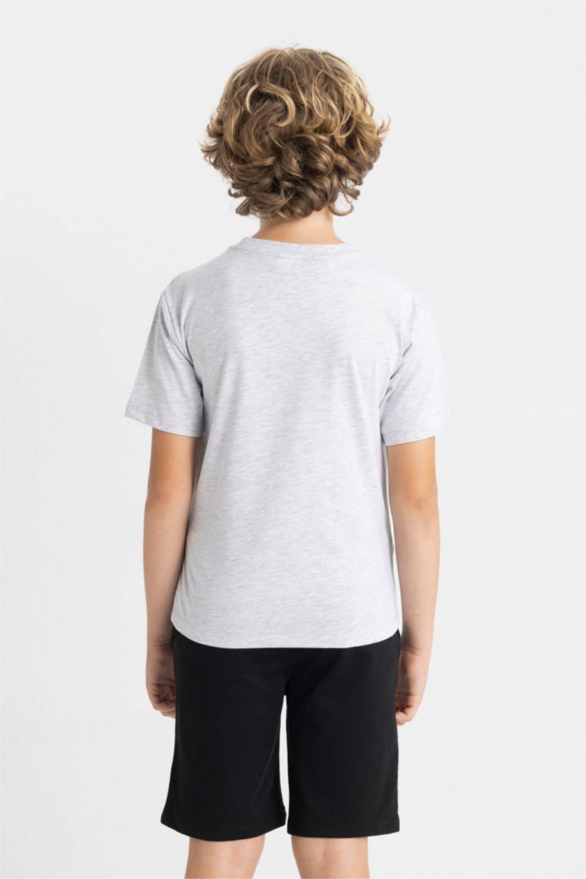 Erkek Çocuk - Genç Erkek Optik Gri Melanj NBA Wordmark Bisiklet Yaka Kısa Kollu Tişört Erkek Çocuk