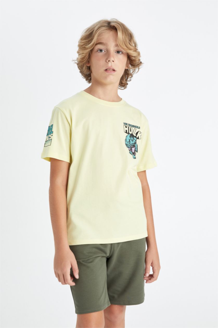 BOYS & TEENS Light Yellow Boy Marvel Comics Crew Neck Short Sleeve T-Shirt