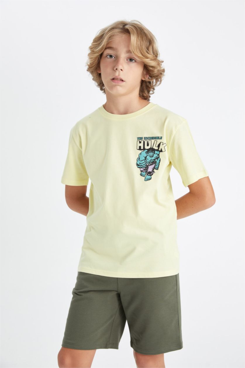 BOYS & TEENS Light Yellow Boy Marvel Comics Crew Neck Short Sleeve T-Shirt