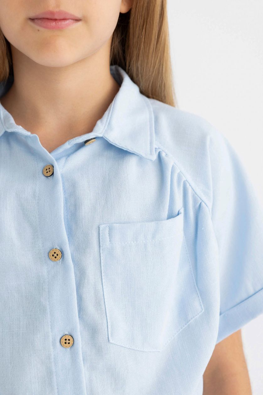 بناتي أزرق فاتح قميص كروب بناتي نص كم قطن