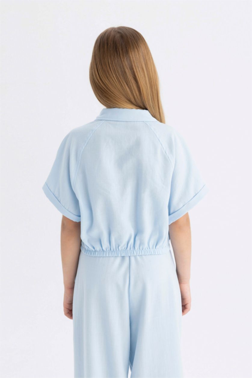 بناتي أزرق فاتح قميص كروب بناتي نص كم قطن