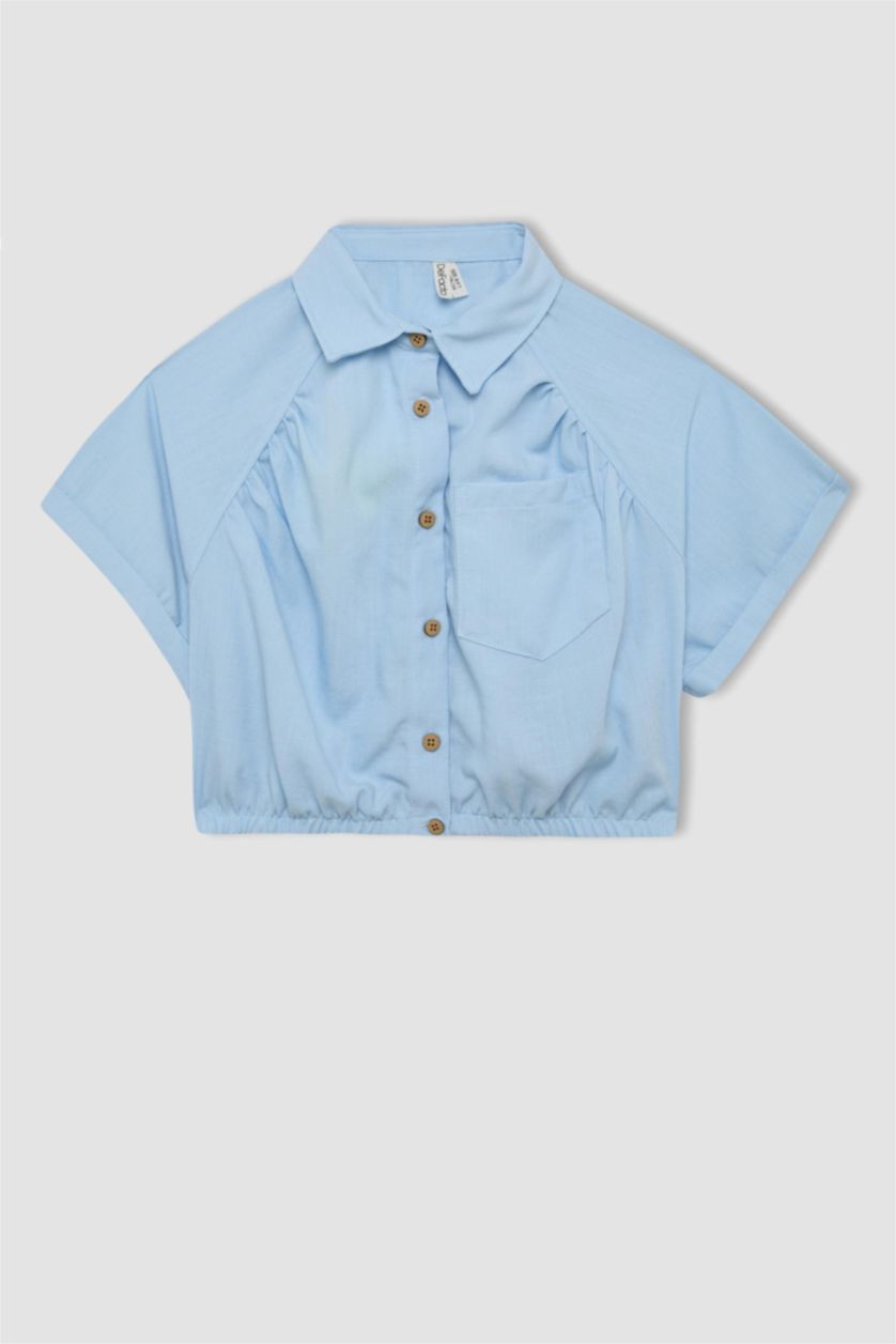 بناتي أزرق فاتح قميص كروب بناتي نص كم قطن