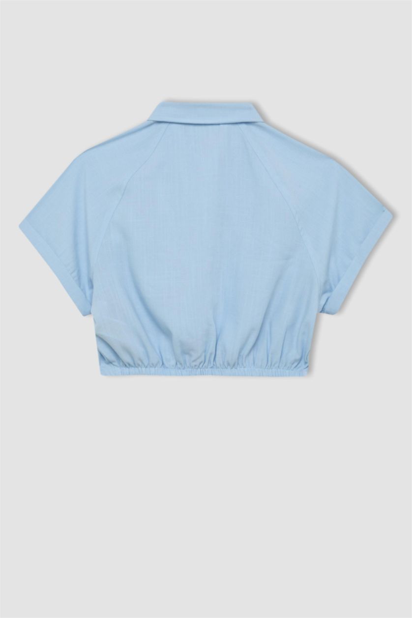 بناتي أزرق فاتح قميص كروب بناتي نص كم قطن