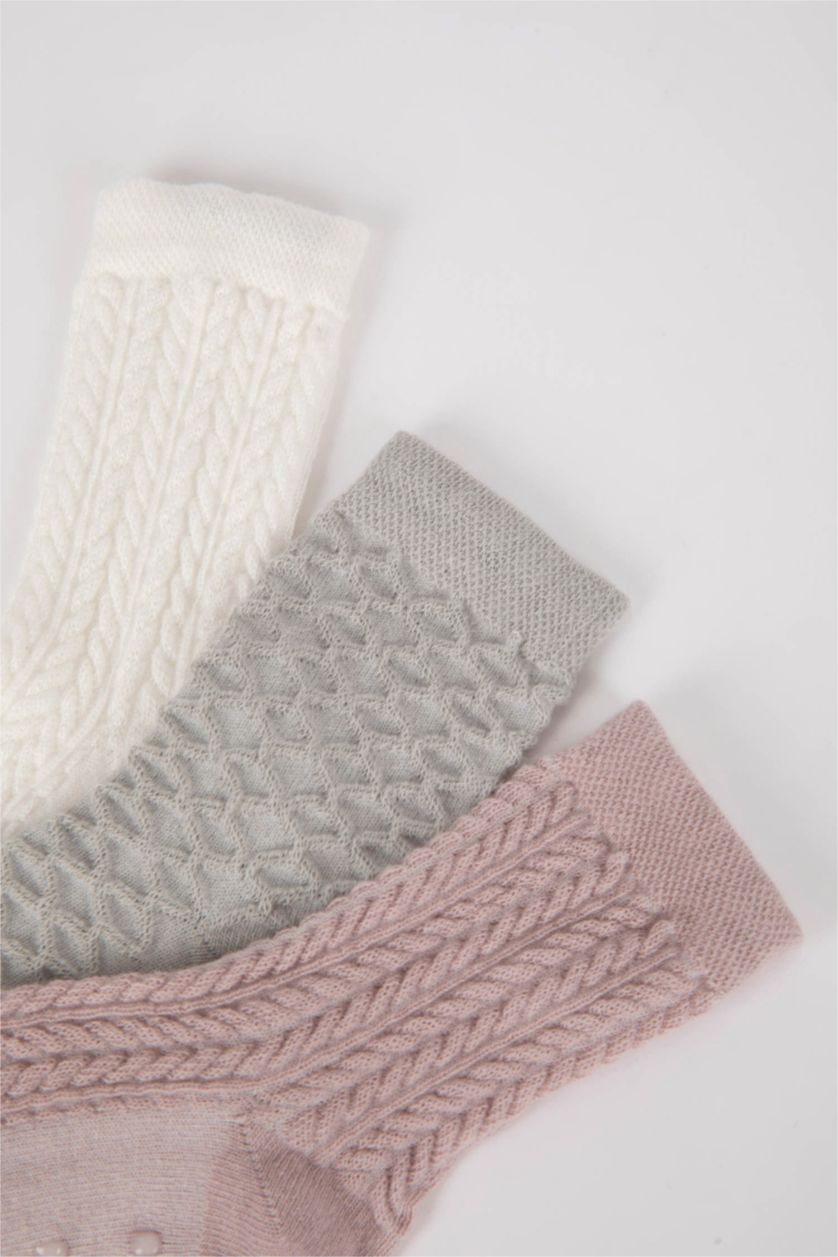 Kız Bebek Karma Kız Bebek Dikişsiz 3'lü Pamuklu Uzun Çorap
