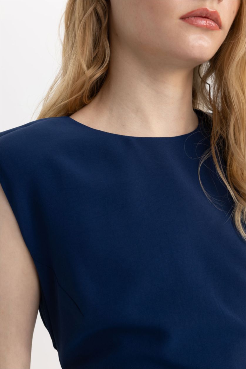 WOMAN NAVY Bodycon Round Collar aerobics Sleeveless Midi Dress