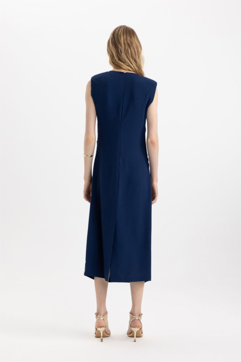 WOMAN NAVY Bodycon Round Collar aerobics Sleeveless Midi Dress