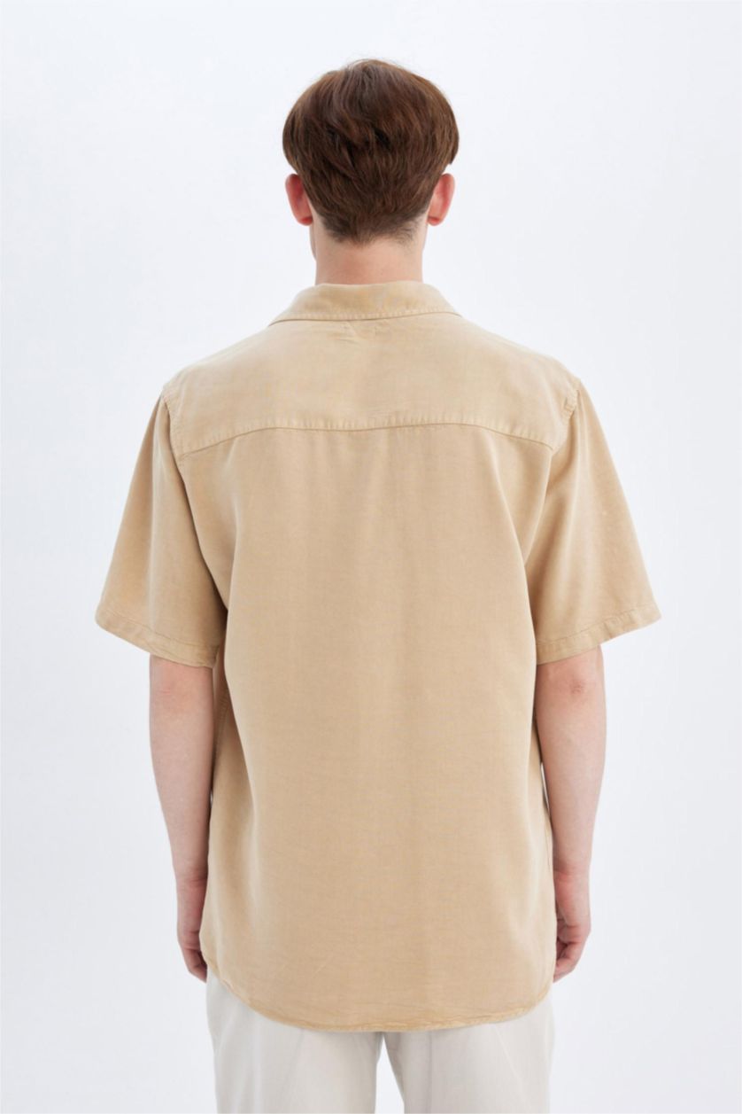 MAN Beige Regular Fit Tencel Short Sleeve Shirt
