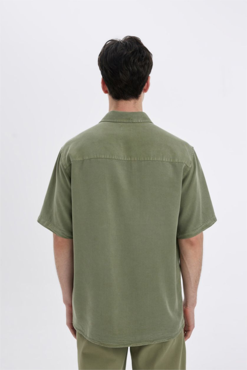 رجال كاكي قميص نص ردن قصة عادية قماش ايسول