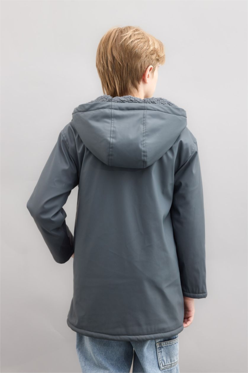 BOYS & TEENS Anthracite Boy Waterproof Hooded Plush Lining Raincoat