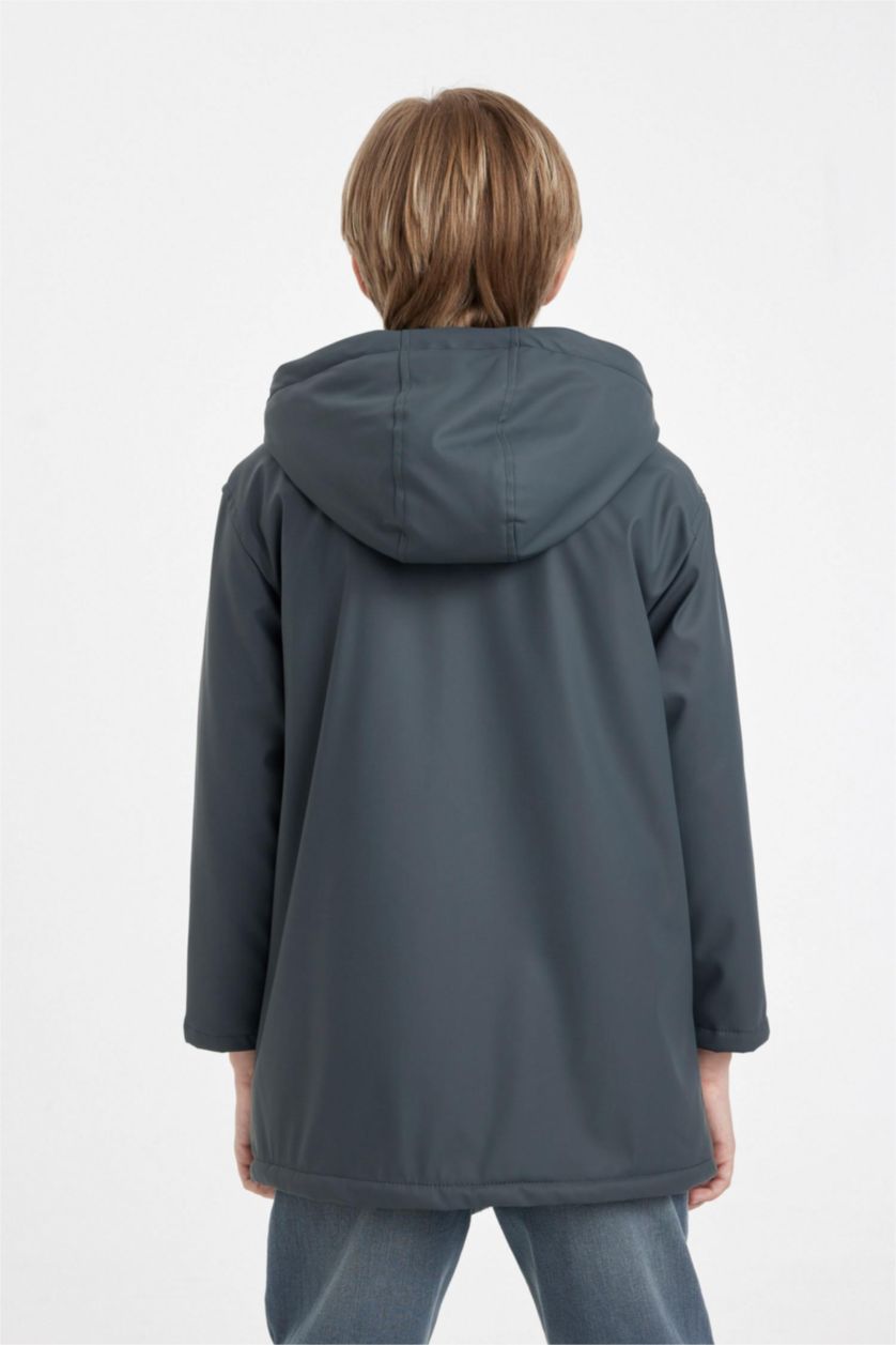 BOYS & TEENS Anthracite Boy Waterproof Hooded Plush Lining Raincoat