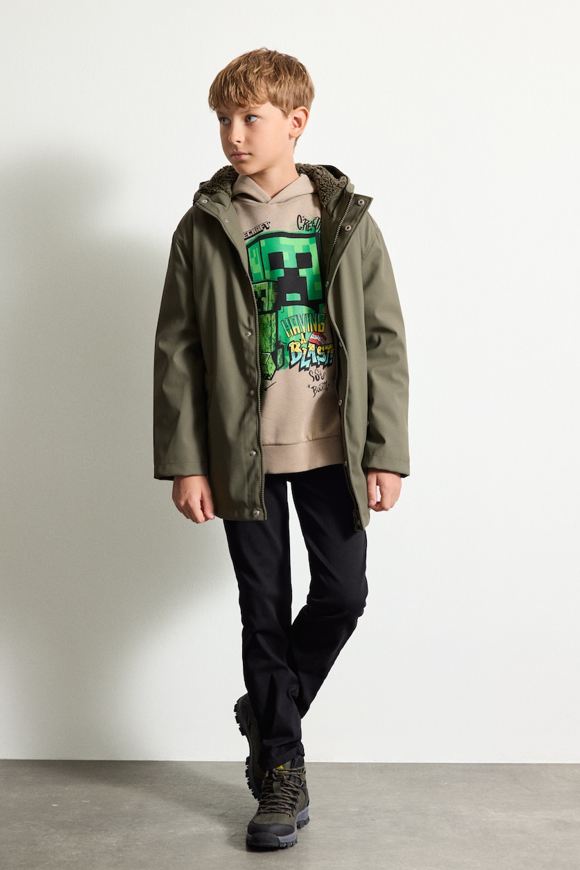 GARÇONS Kaki Clair Veste à capuche coupe-vent et imperméable avec doublure en peluche pour garçon