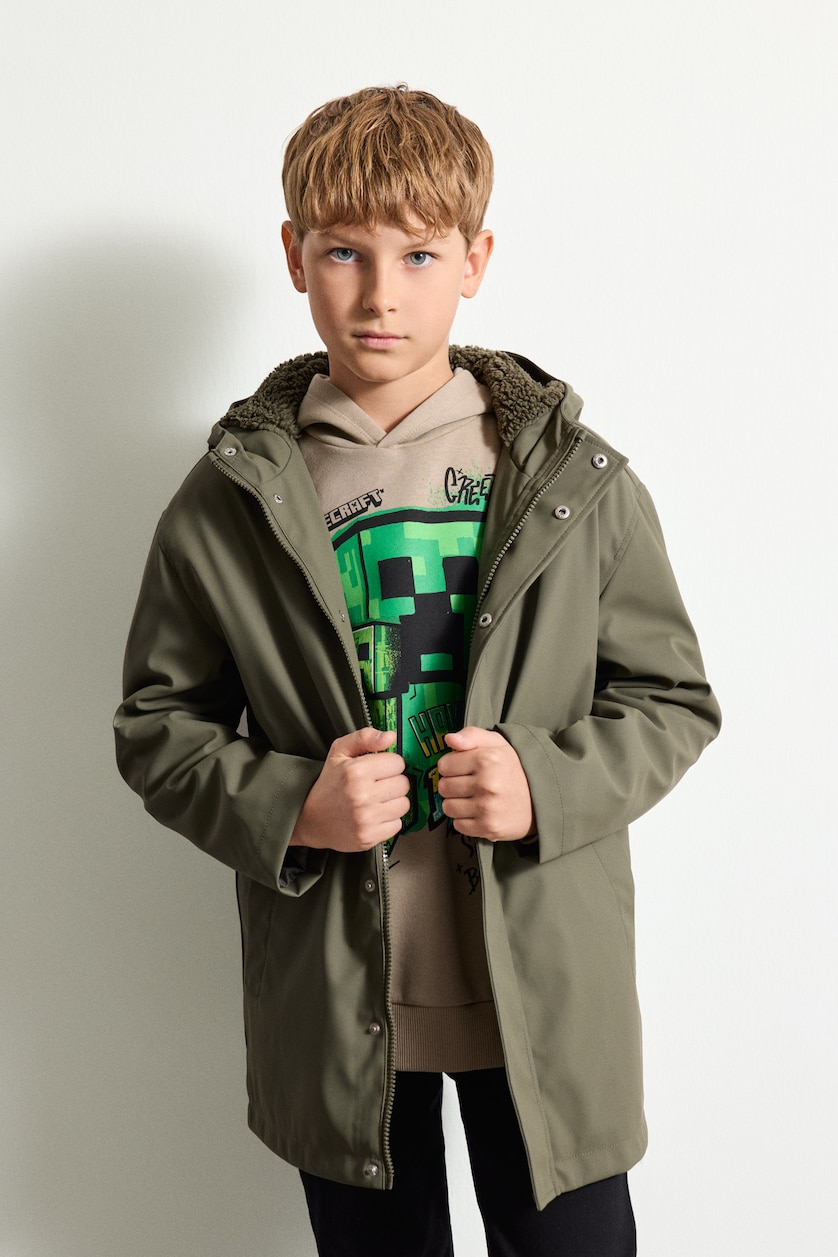 GARÇONS Kaki Clair Veste à capuche coupe-vent et imperméable avec doublure en peluche pour garçon