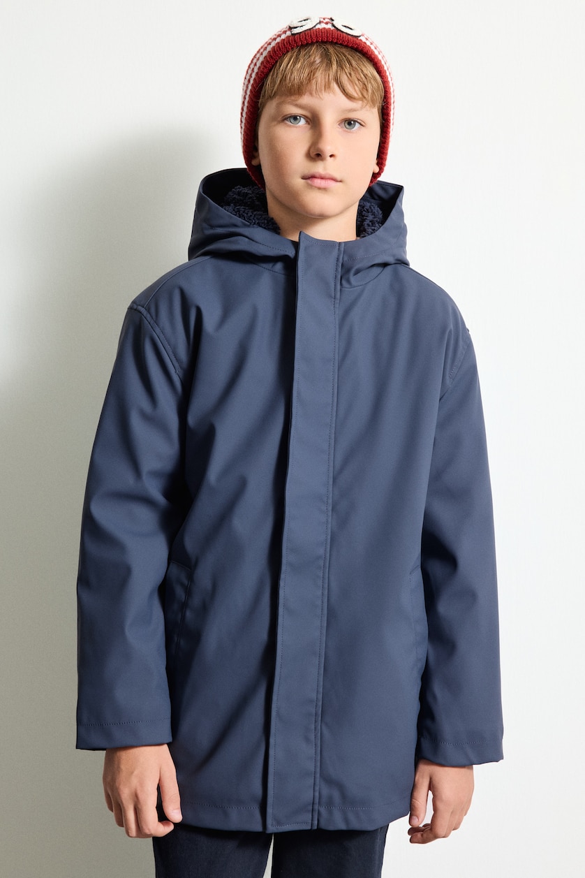 أولاد كحلي Boy Windproof and Waterproof Hooded Plush-Lined Jacket