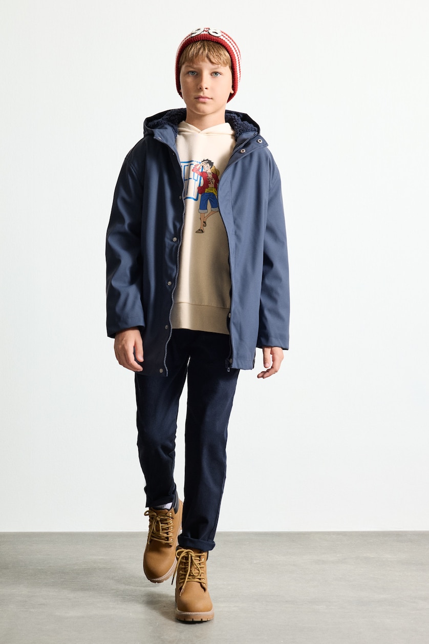 أولاد كحلي Boy Windproof and Waterproof Hooded Plush-Lined Jacket