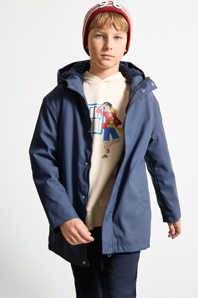 أولاد كحلي Boy Windproof and Waterproof Hooded Plush-Lined Jacket