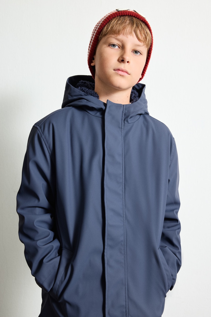 أولاد كحلي Boy Windproof and Waterproof Hooded Plush-Lined Jacket