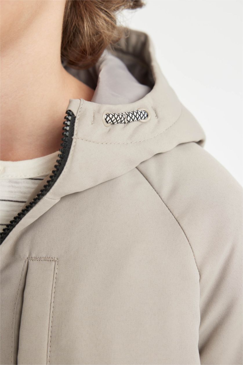 Erkek Çocuk - Genç Erkek Gri Su İtici Kapüşonlu Rüzgar Geçirmez Yağmurluk Erkek Çocuk