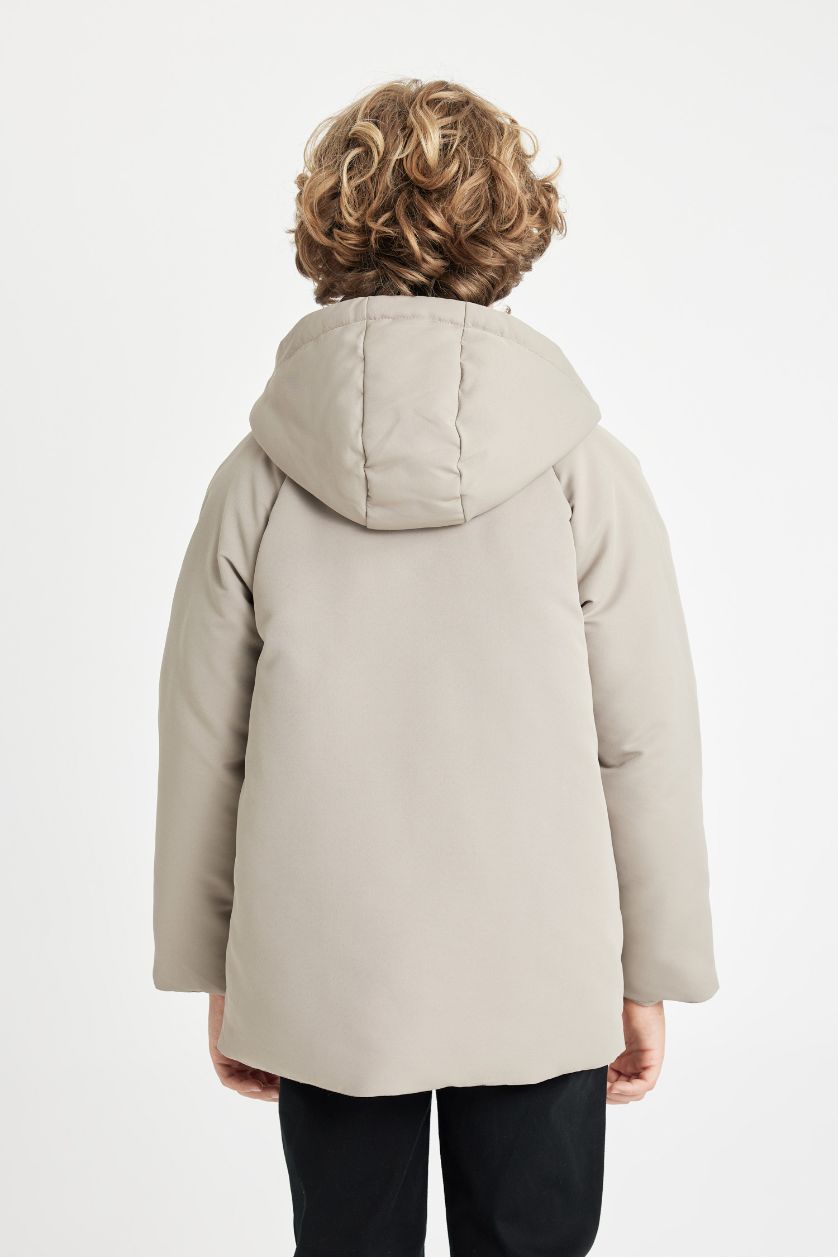 Erkek Çocuk - Genç Erkek Gri Su İtici Kapüşonlu Rüzgar Geçirmez Yağmurluk Erkek Çocuk