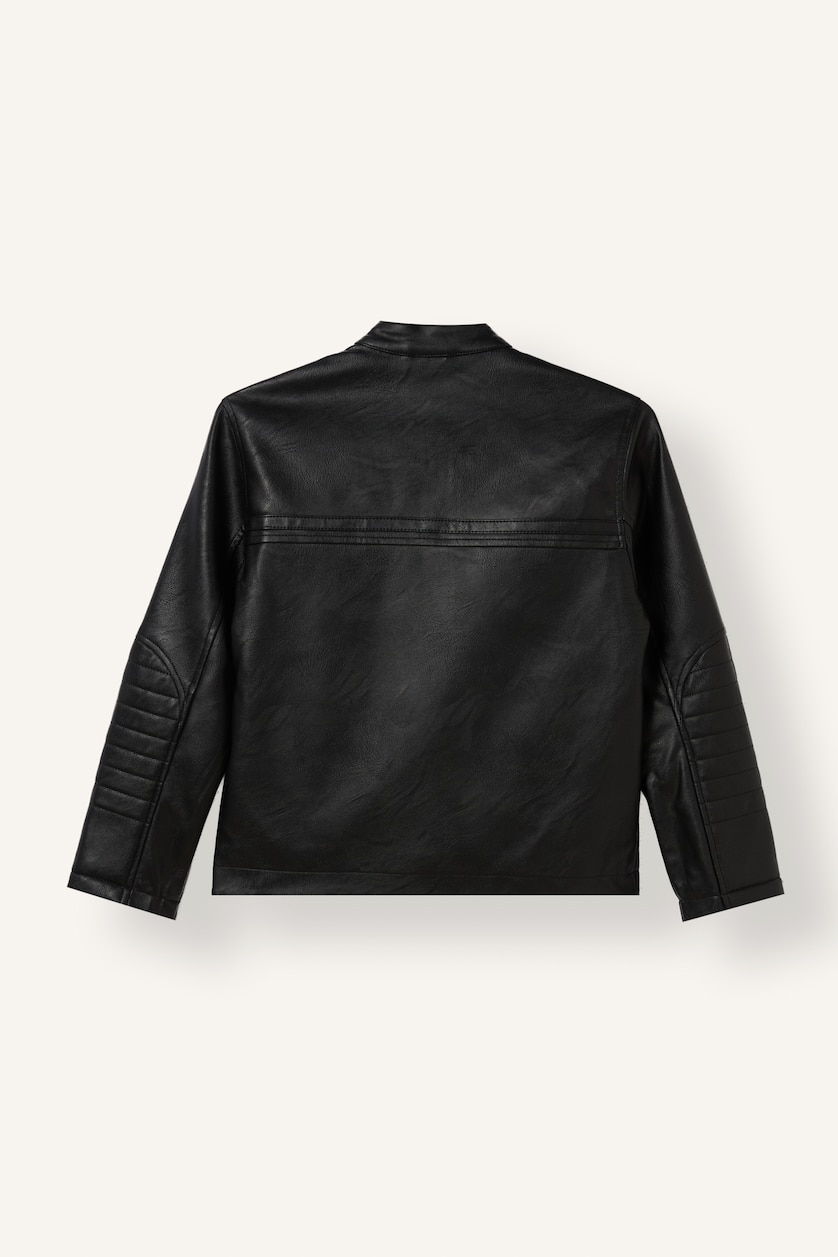 BOYS & TEENS Black Boy Black Faux Leather High Neck Zip-Up Jacket