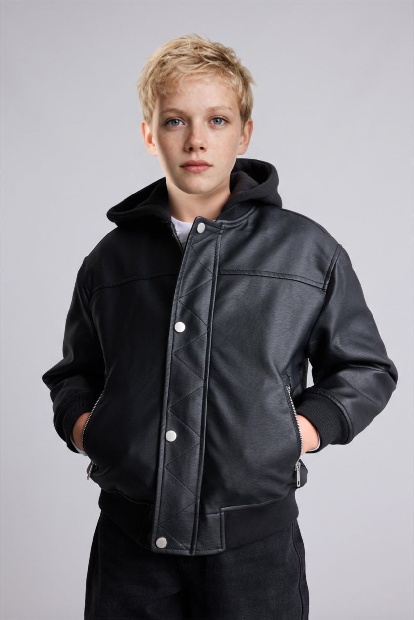 Erkek Çocuk - Genç Erkek Siyah Bomber Ceket Mont Erkek Çocuk
