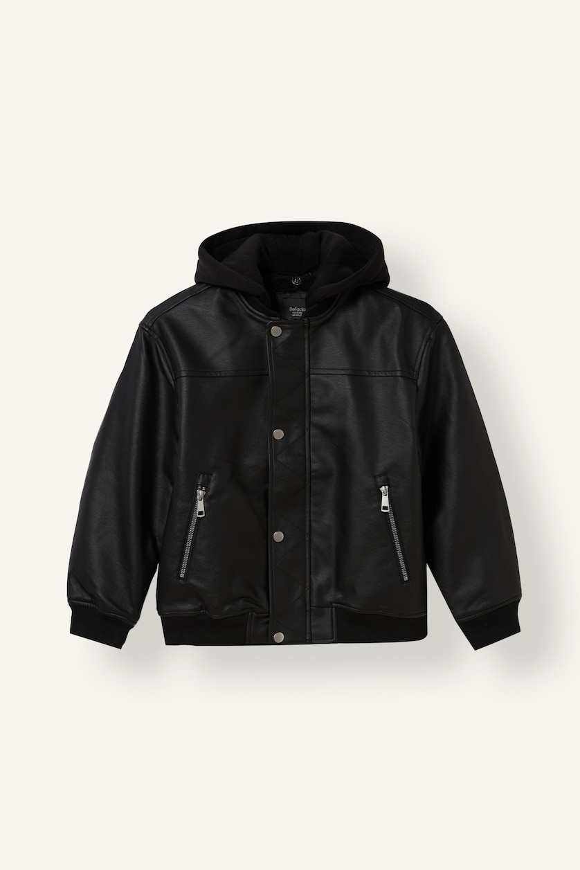 DJEM & ADOLESHENTË Black Boy Water-Repellent Detachable Hood Plush Lining Bomber Jacket