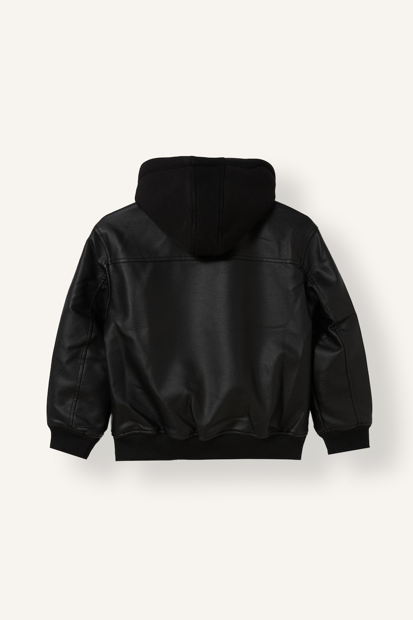 DJEM & ADOLESHENTË Black Boy Water-Repellent Detachable Hood Plush Lining Bomber Jacket
