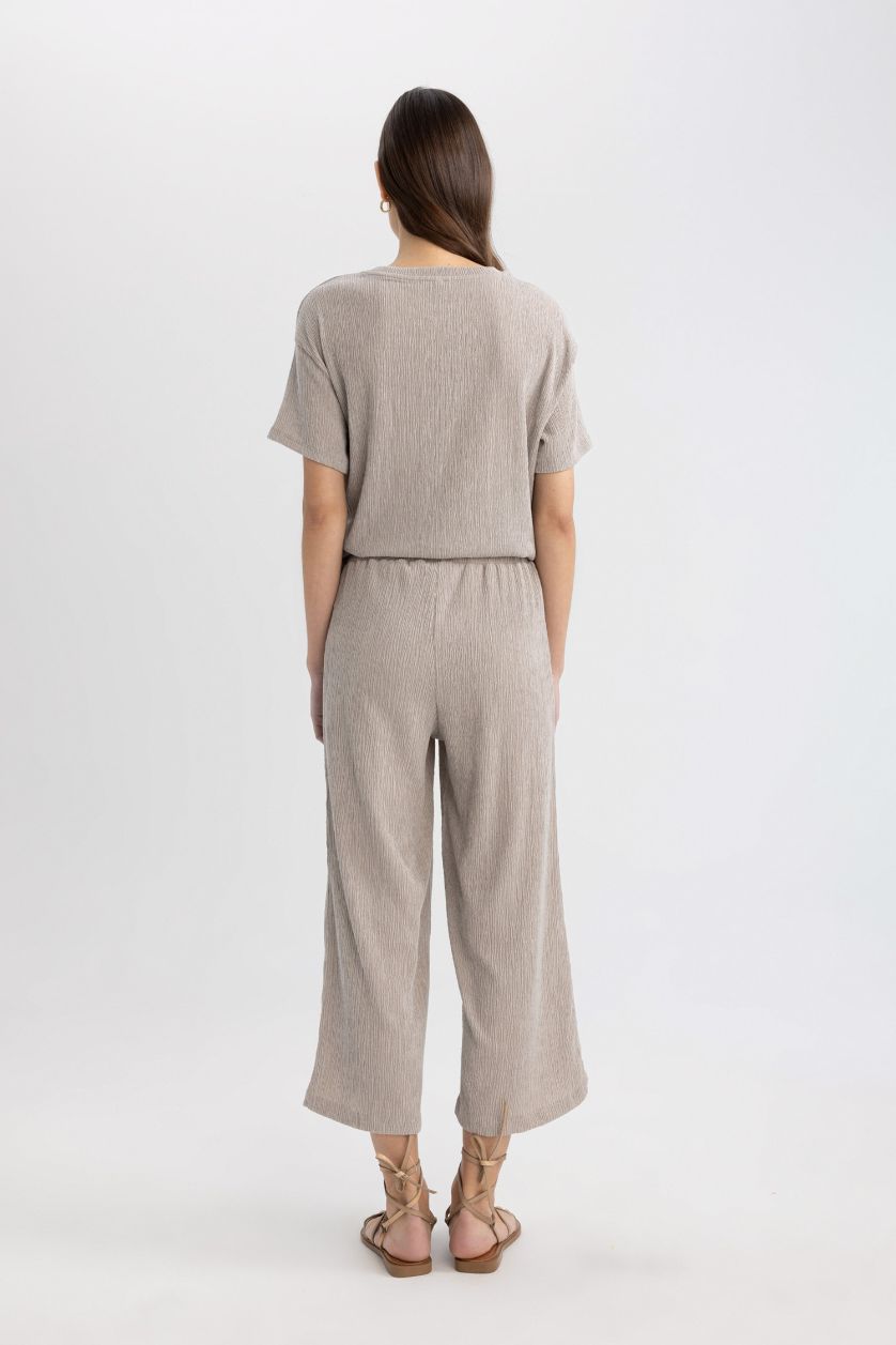 Woman Grey Wide Leg Normal Waist Straight Leg Midi Trousers