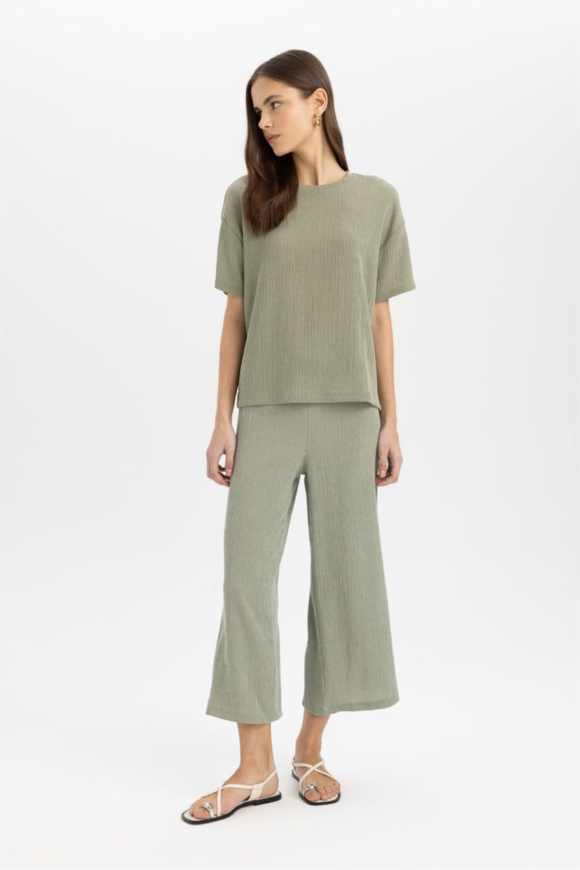 Женщины Светлый хаки Брюки Wide Leg со средней талией