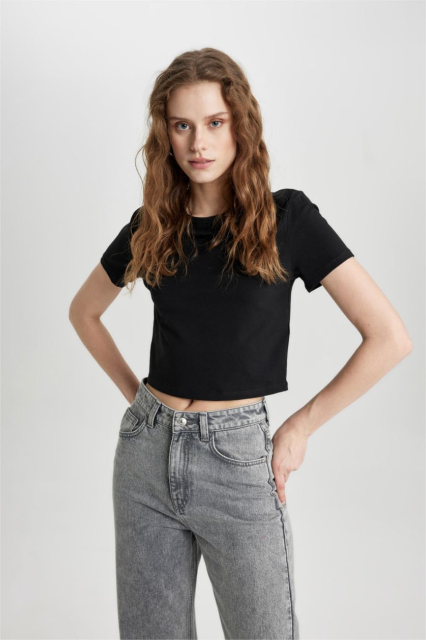 نساء أسود تيشيرت سليم فيت بياخة مستديرة