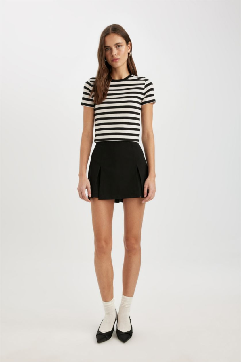 WOMAN Ecru Slim Fit Crew Neck Striped Short Sleeve T-Shirt