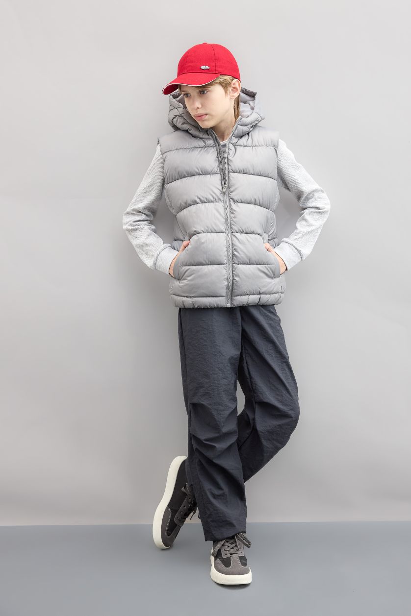 أولاد رمادي فاتح يلك نفخ اولادي بغطاء للرأس ومقاوم للماء