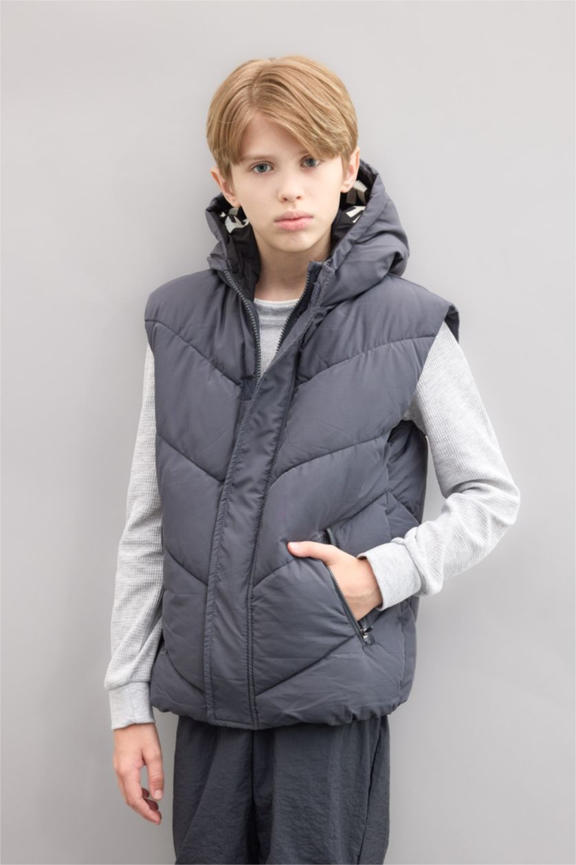 BOYS & TEENS Light Indigo Boy Waterproof Hooded Puffer Vest