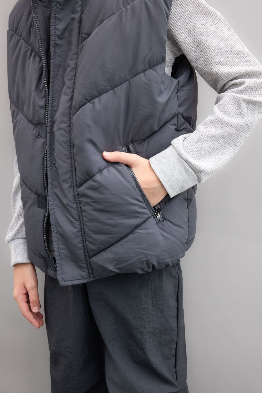 BOYS & TEENS Light Indigo Boy Waterproof Hooded Puffer Vest