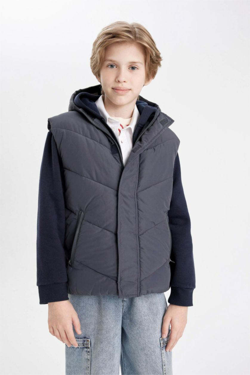 BOYS & TEENS Light Indigo Boy Waterproof Hooded Puffer Vest