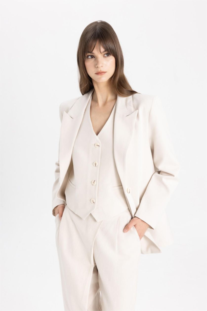 WOMAN Stone Relax Fit Linen Blended Blazer