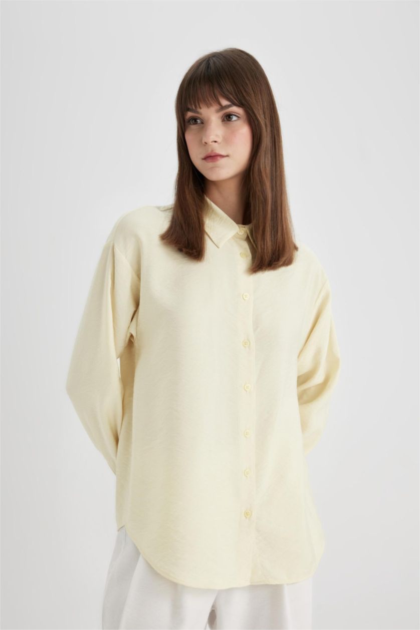 Woman Light Yellow Relax Fit Long Sleeve Tunic