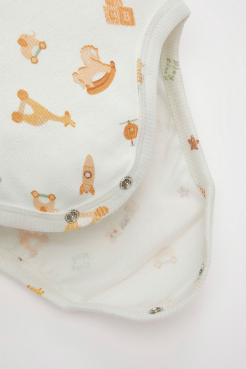 BABY GIRL White Baby Boy Safari Printed Ribbed Camisole Snap Body Shorts 2 Piece Set