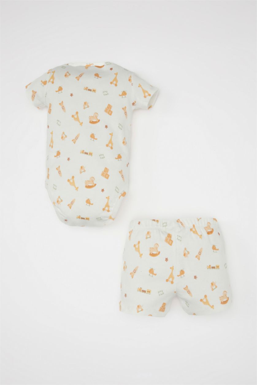 BABY GIRL White Baby Boy Safari Printed Ribbed Camisole Snap Body Shorts 2 Piece Set