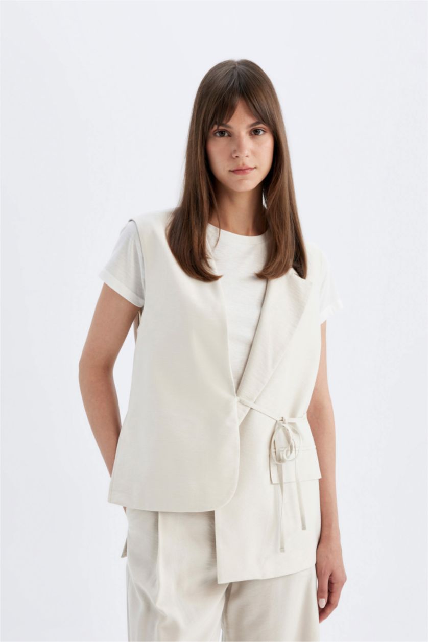 FEMME Beige Gilet Blazer à Col en V