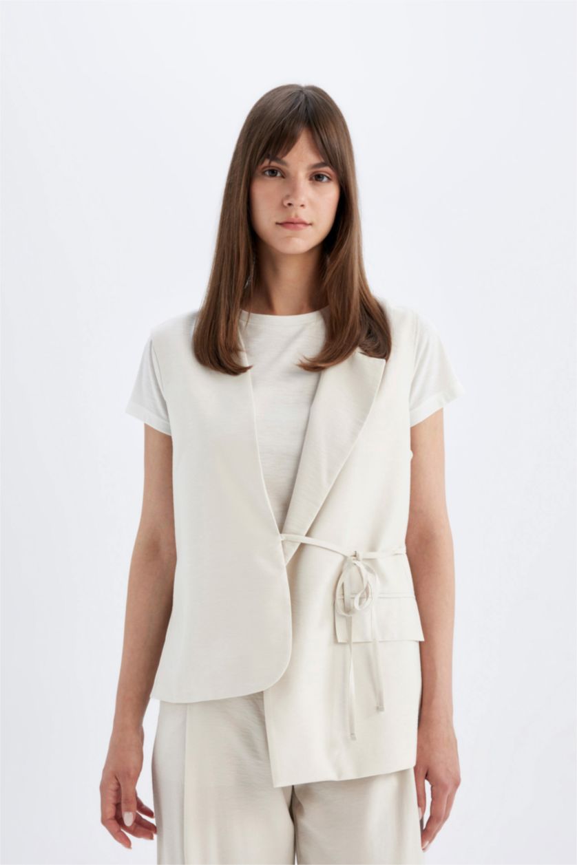 FEMME Beige Gilet Blazer à Col en V