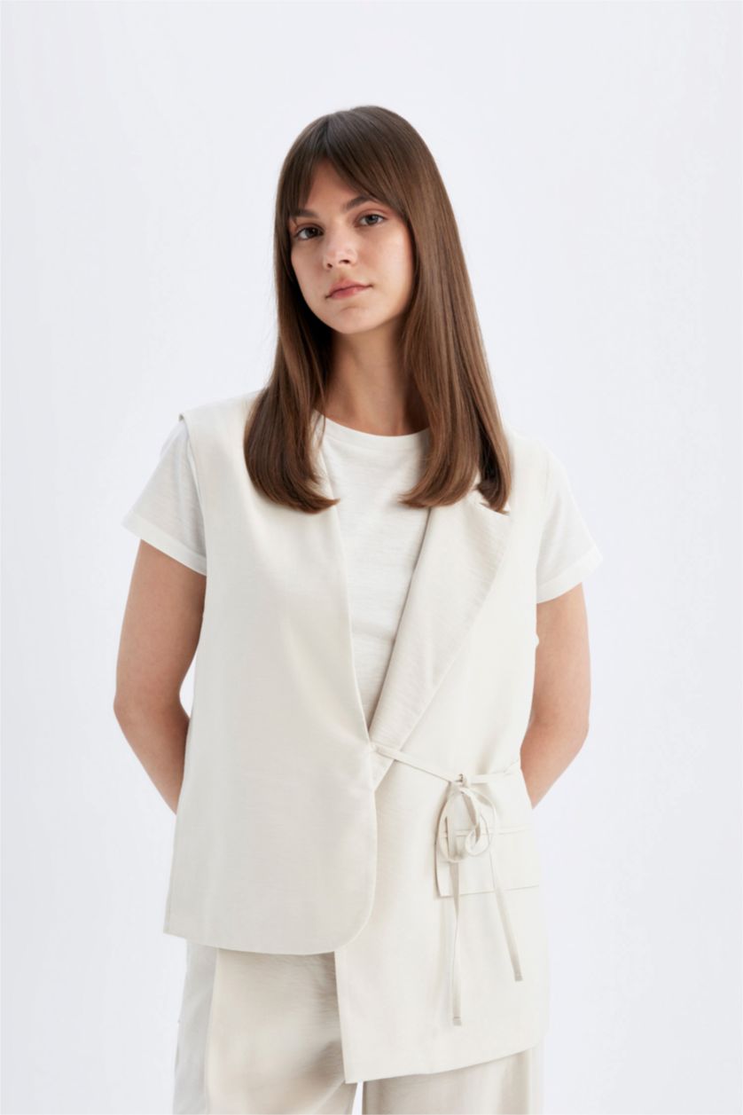 FEMME Beige Gilet Blazer à Col en V