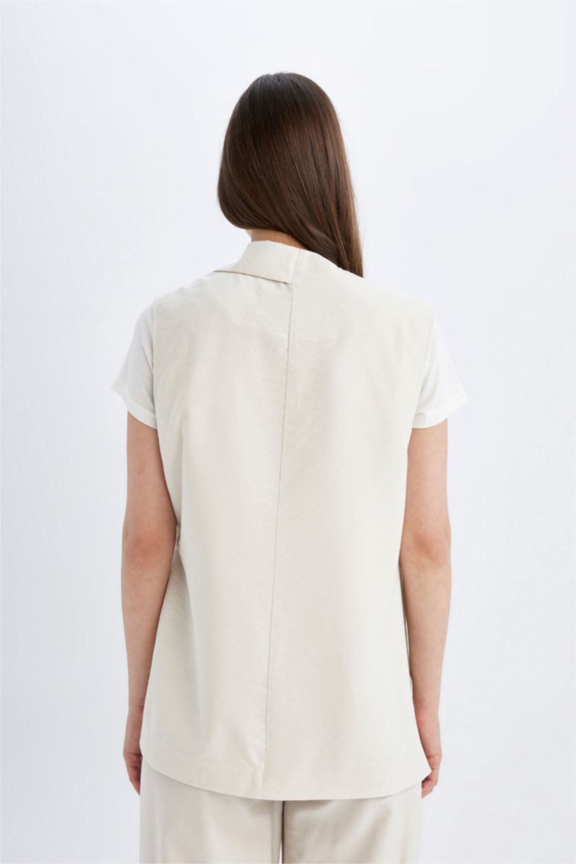 FEMME Beige Gilet Blazer à Col en V