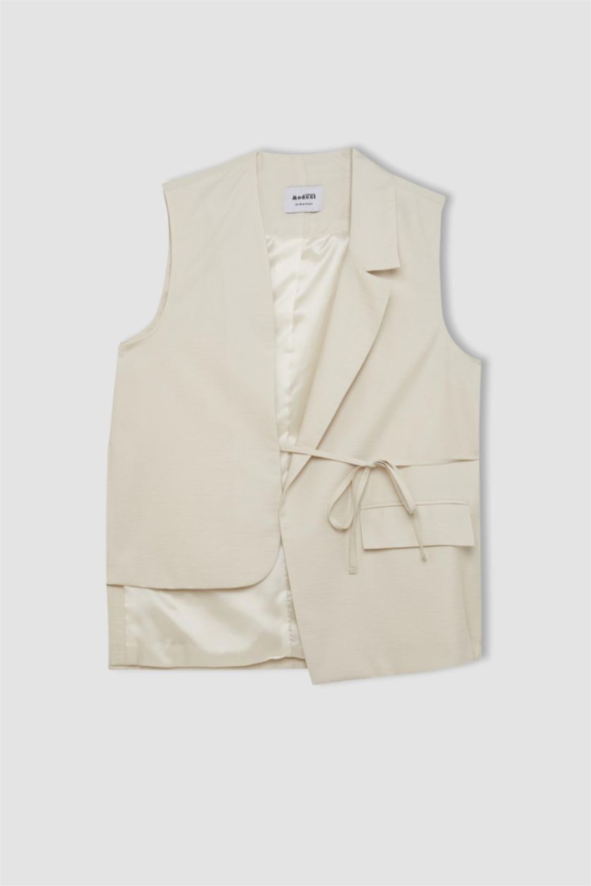 FEMME Beige Gilet Blazer à Col en V