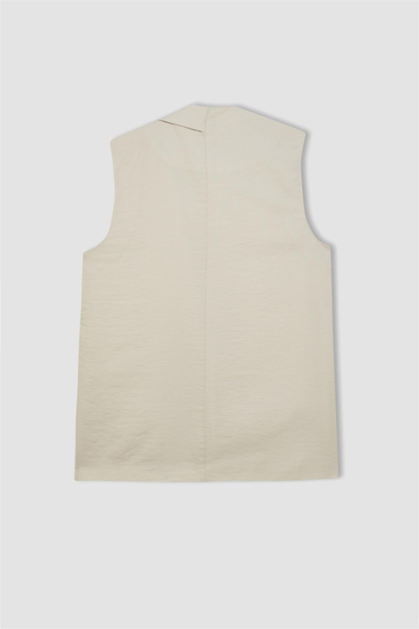 FEMME Beige Gilet Blazer à Col en V