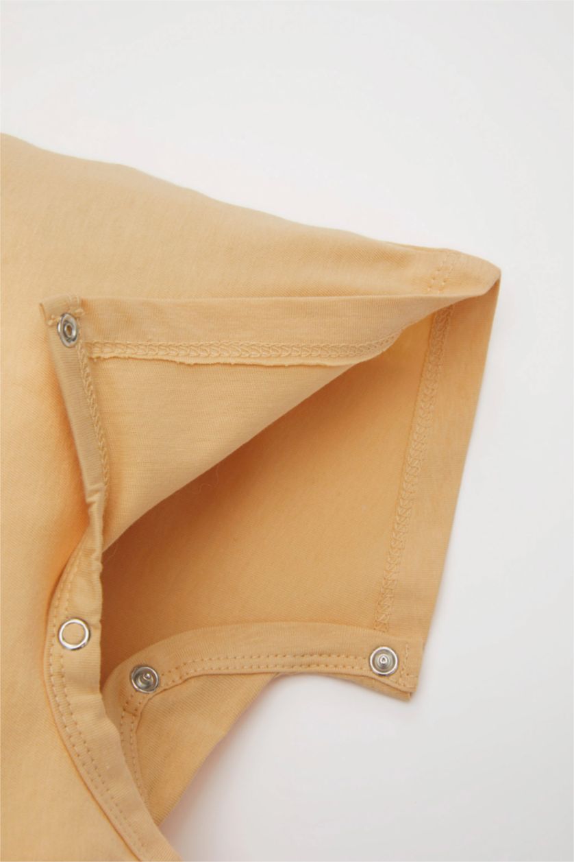 Erkek Bebek Bej Erkek Bebek Yenidoğan Safari Baskılı Penye 2'li Kısa Kollu Tulum