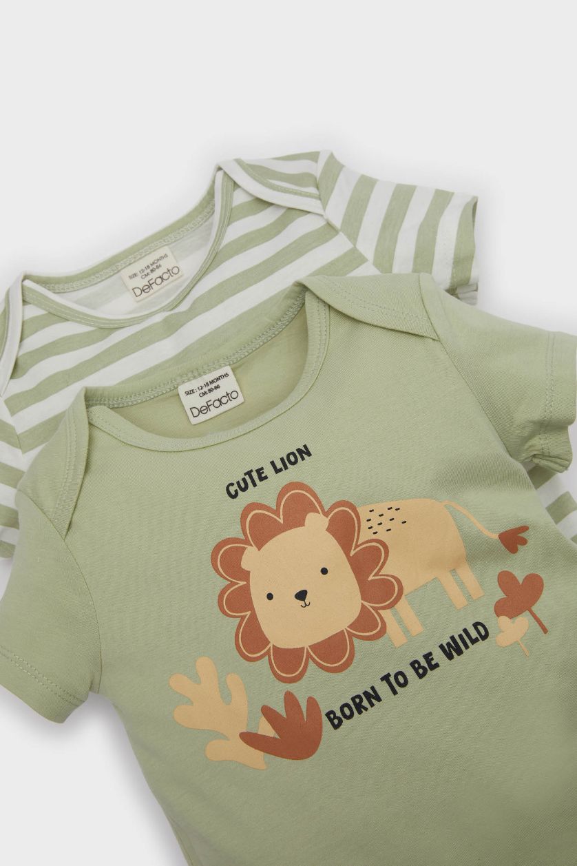 مولود ذكر أخضر فاتح جمبسوت مخطط ممشط من قطعتين