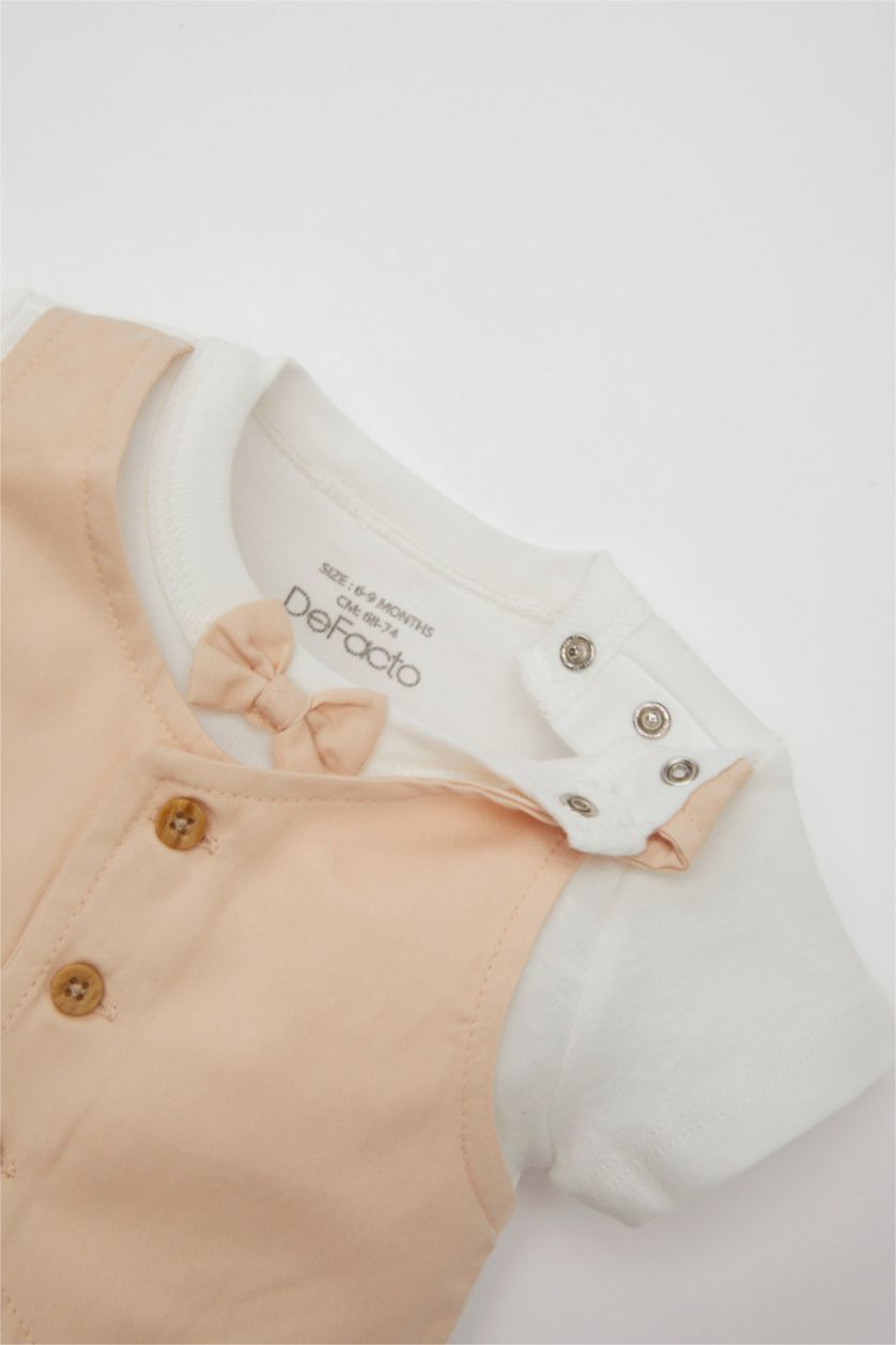 BABY GIRL Beige Baby Boy Woven Snap Body Shorts 2 Piece Set