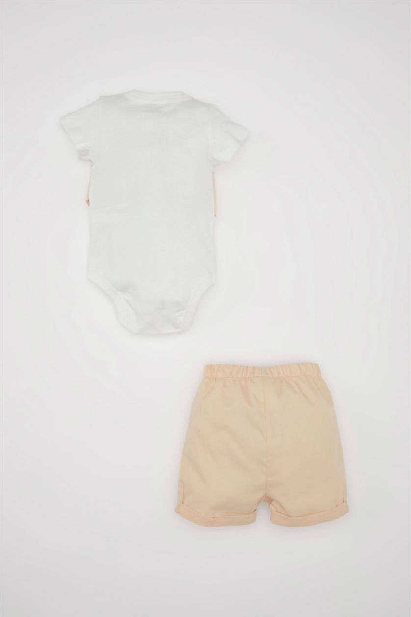 BABY GIRL Beige Baby Boy Woven Snap Body Shorts 2 Piece Set
